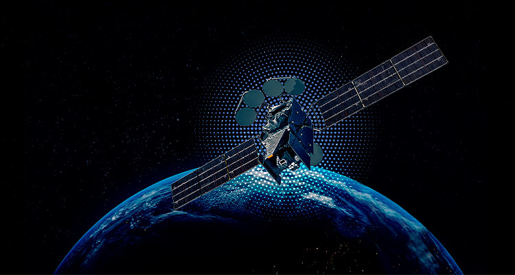 Communications satellite orbiting earth