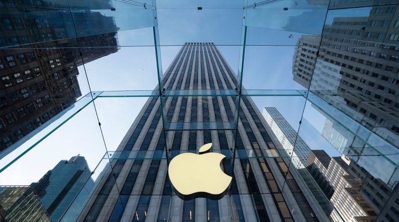 Apple headquarters exterior with John Ternus portrait overlay, symbolizing CEO succession