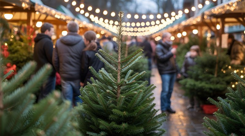 Christmas tree seller in New York talking with customers about tree quality and holiday traditions